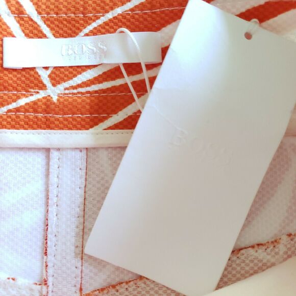HUGO BOSS Vasara tropical palm leaf print a-line skirt orange white Size 2 NEW - Picture 4 of 8